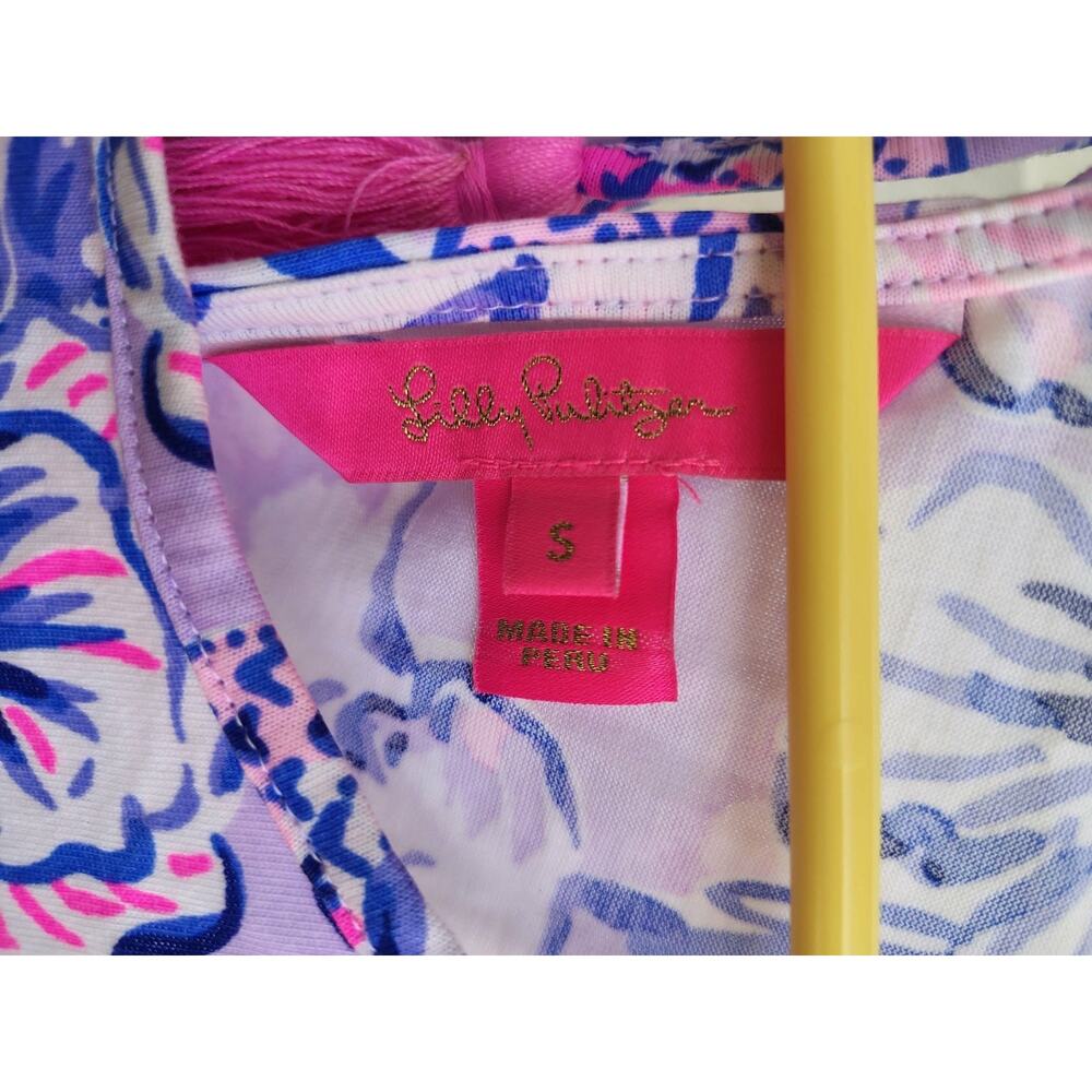 Lilly Pulitzer Dress Womens Small Purple Blue Floral Sleeveless Midi Tassel - Picture 3 of 8